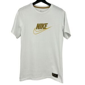 Nike graphic t-shirt Small mens white gold metallic tee